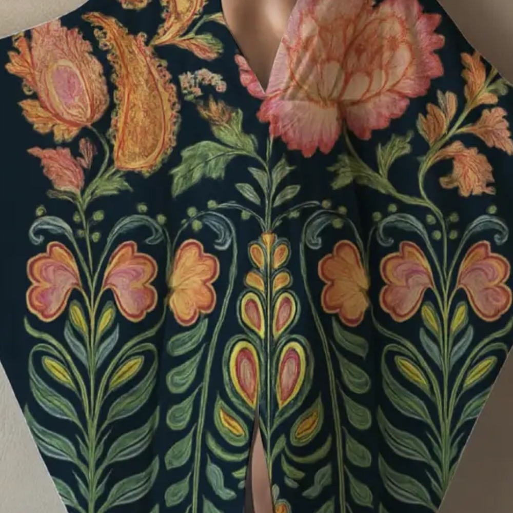 Bohemian Floral Kimono Maxi Dress - Black with Pink & Green - Picture 9 of 9
